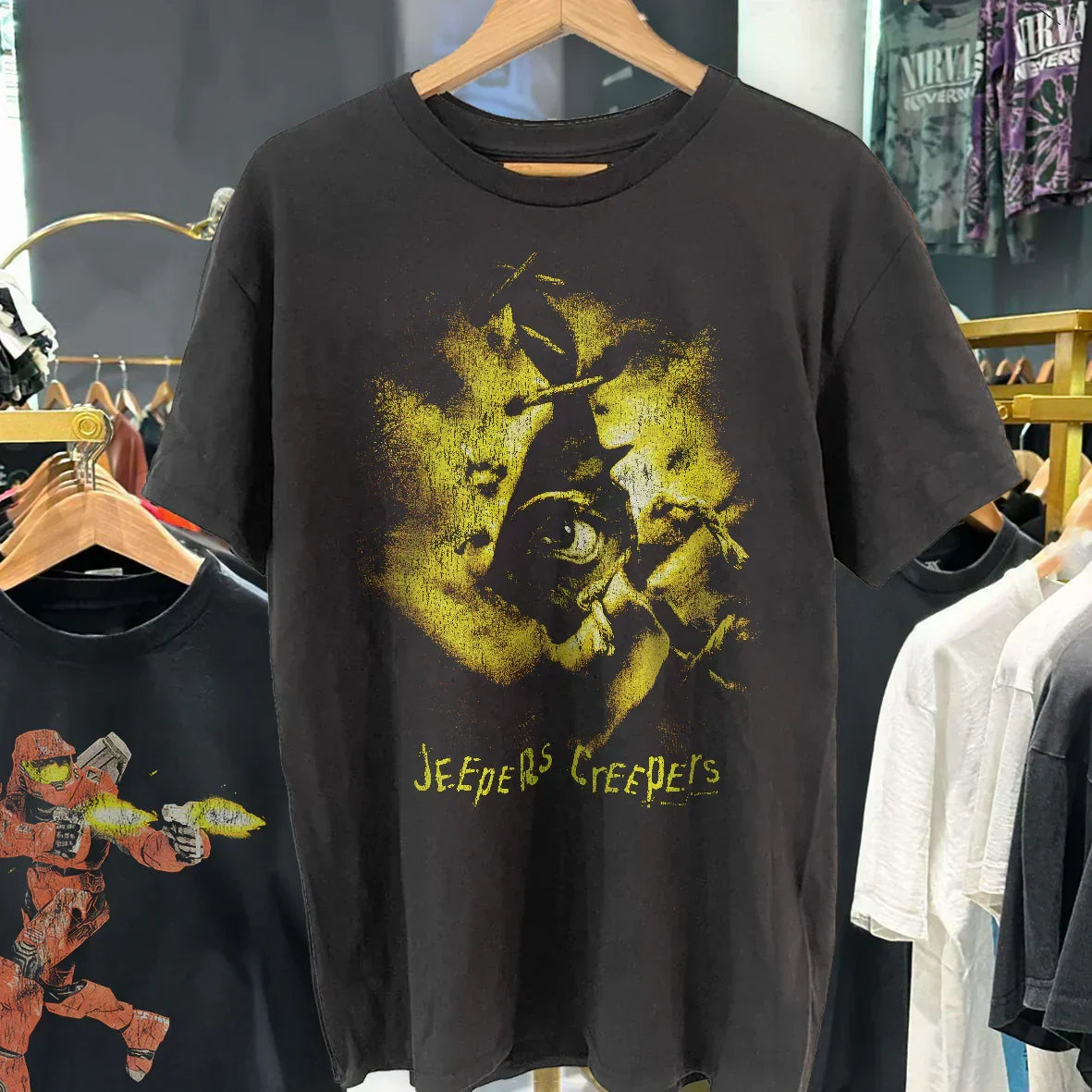 JEEPERS CREEPERS 2001 PROMO VINTAGE WASHED BLACK T-SHIRT