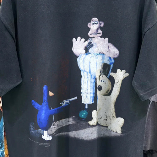 1993 WALLACE AND GROMIT 'THE WRONG TROUSERS' PROMO RARE WASHED BLACK T-SHIRT